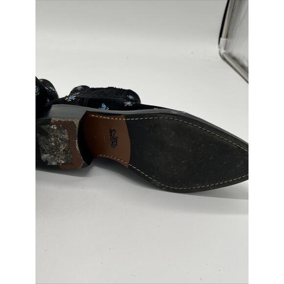 Coach Bowery Black Suede Floral Embroidery Chelsea Ankle Boots Booties 2” Sz 6 - Picture 11 of 16